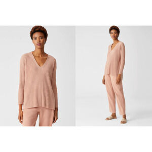NWT Eileen Fisher Italian Cashmere V-Neck Tunic XS XSP Petite Mauve Pink Sweater